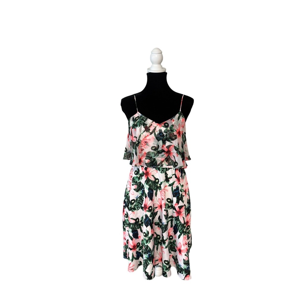 Vince Camuto Tropical Floral Dress Size 2 Ruffle Vacation Sundress Resort